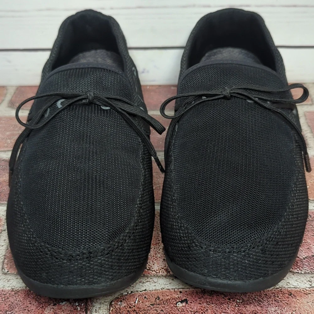 Swims Black Mesh Lace-Trim Slip-On Loafers